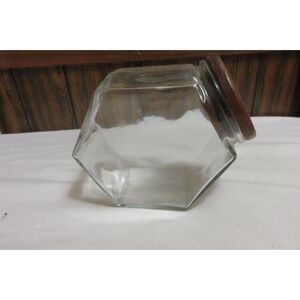 VINTAGE LIBBY GLASS AND WOOD CANISTER MARKED POWDERED SUGAR